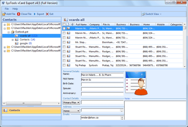 Export Outlook Contacts 4.5